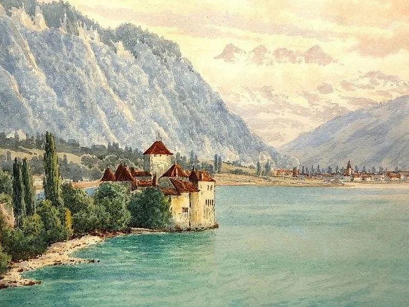 1833-Theodor Renkewitz - Castello di Chillon, Lago di Ginevra